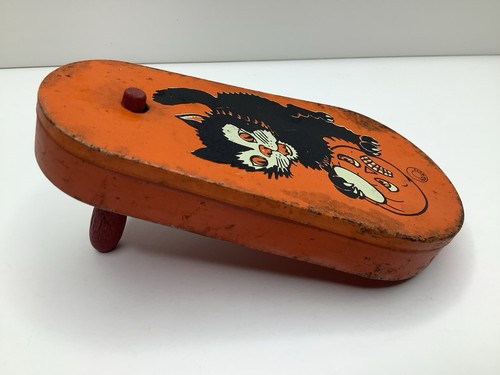 Vintage Halloween T. Cohn Tin Noisemaker Black Cat Jack-O-Lantern USA *Read* - Afbeelding 3 van 8