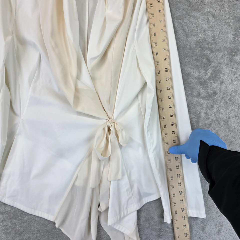 Camisa Lafayette 148 para mujer talla 14 blanca seda drapeada frontal cintura envoltura top Foto 4 de 4