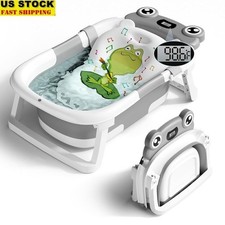Collapsible Baby Bathtub Thermometer Soft Cushion Safe Space Saving Design New