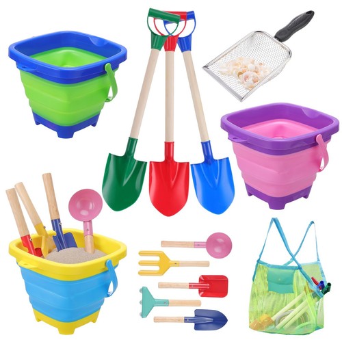 13 Pack Beach Bucket Shovels Toys for Kids,Collapsible Beach Sand Toys Beach ...