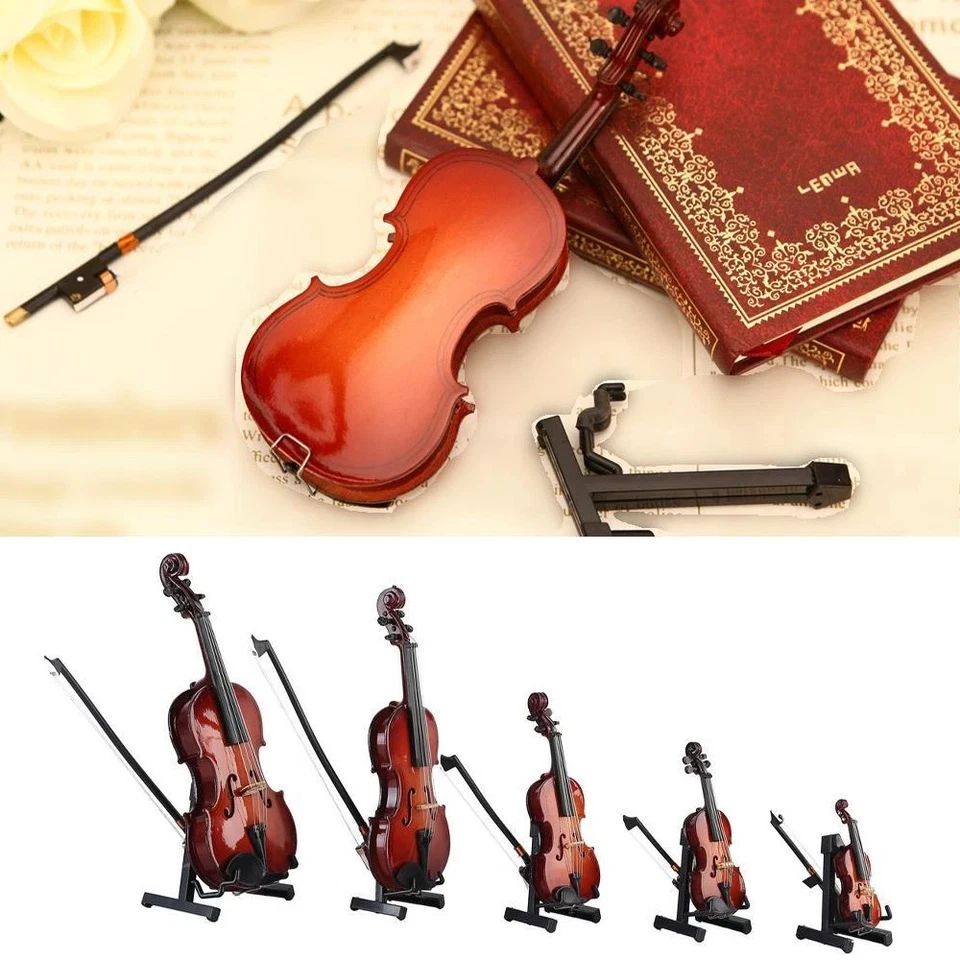 Mini violín modelo miniatura instrumento musical juguete con estuche artesanal Foto 2 de 4