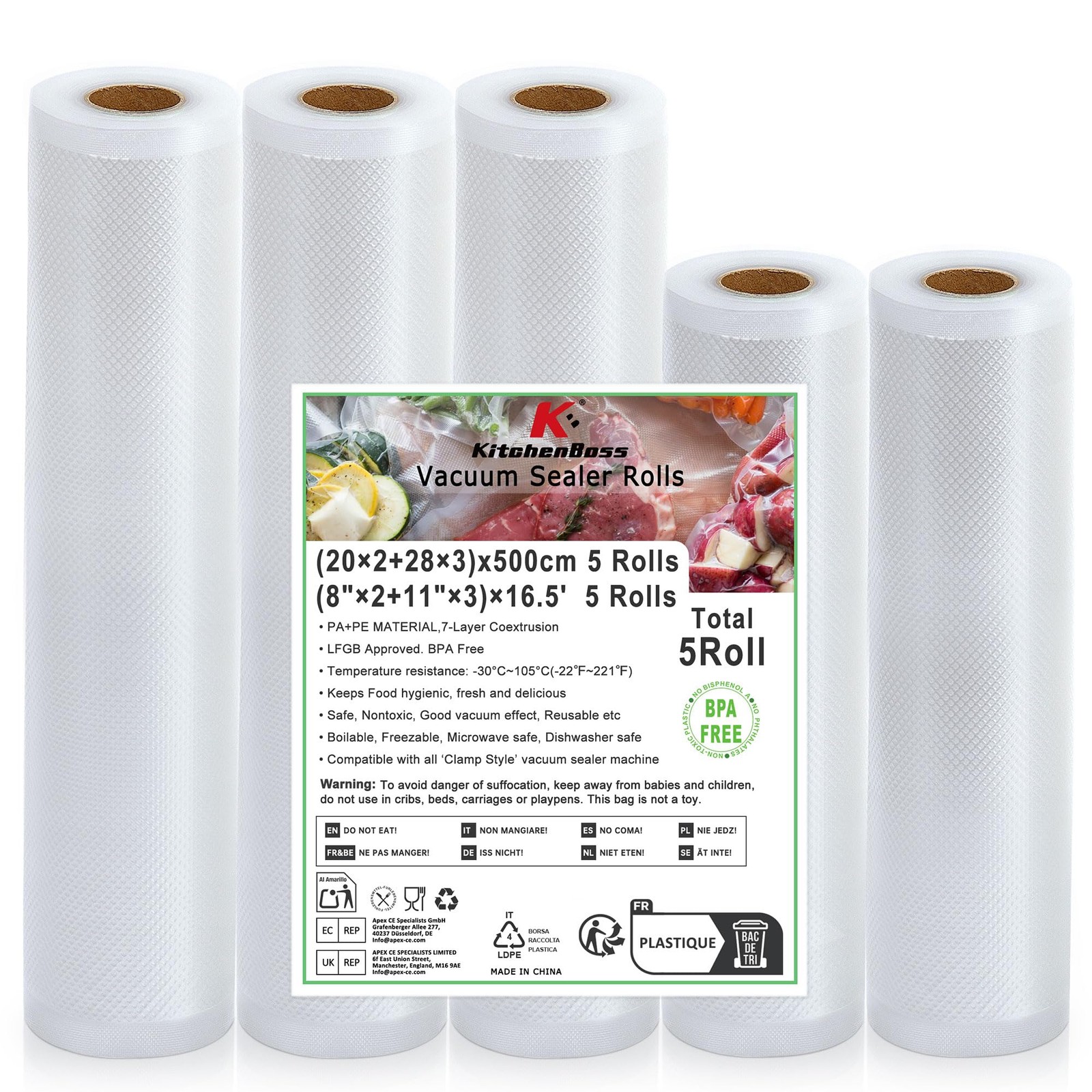 KitchenBoss Set 5 Rotoli Sottovuoto: Efficienza per la Tua Cucina