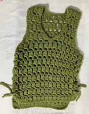 Vintage Hand-Crafted Side Lace Up Crochet Vest Boho Festival Academia