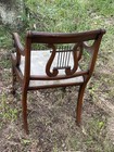 Vintage Mahogany Lyre Back Accent Arm Chair Upholstered Regency Empire Style — photo 3