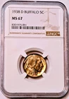 Super Gold-Orange Toning -1938-D-MS-67 Buffalo Nickel NGC--2nd highest grade