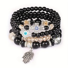 Boho Beaded Bracelet Set for Women   Multi-Layer Crystal Stone Bracelet