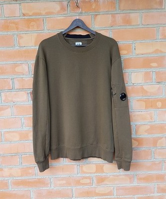 C.P. Company Men's Diagonal Raised Fleece Arm Lens Sweatshirt Khaki sz L