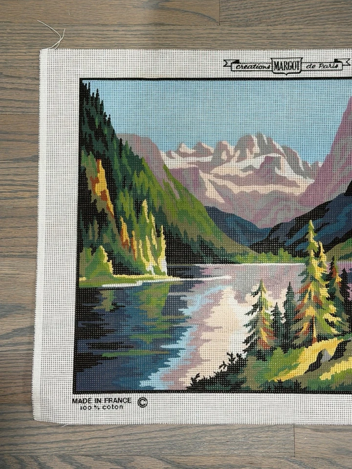 Vintage MARGOT De Paris Needlepoint Canvas Lac de Montagne d'apres Noel UNWORKED - Image 2 of 4