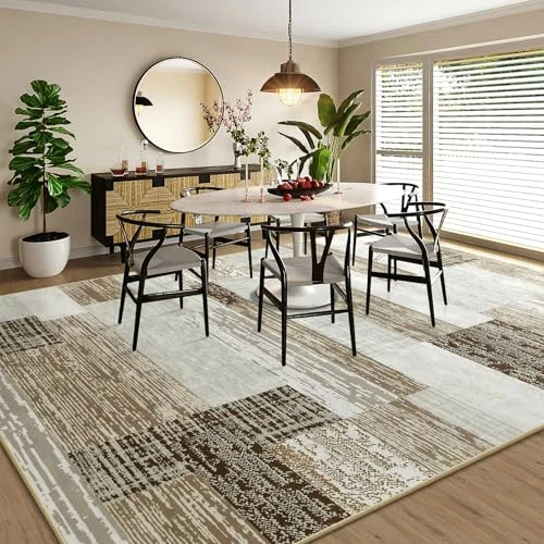 Large Area Rugs,Modern Geometric Patchwork Floor Decor for 5x8 Feet Beige - Image 3 of 4
