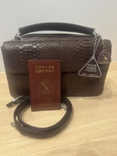 Genuine Python Snake Skin Shoulder Bag Brown Exotic Leather JRA Japan Crossbody