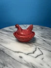 New ListingRare Vtg Westmoreland Mini Hen On Nest Pressed Milk Glass Red White Salt Cellar