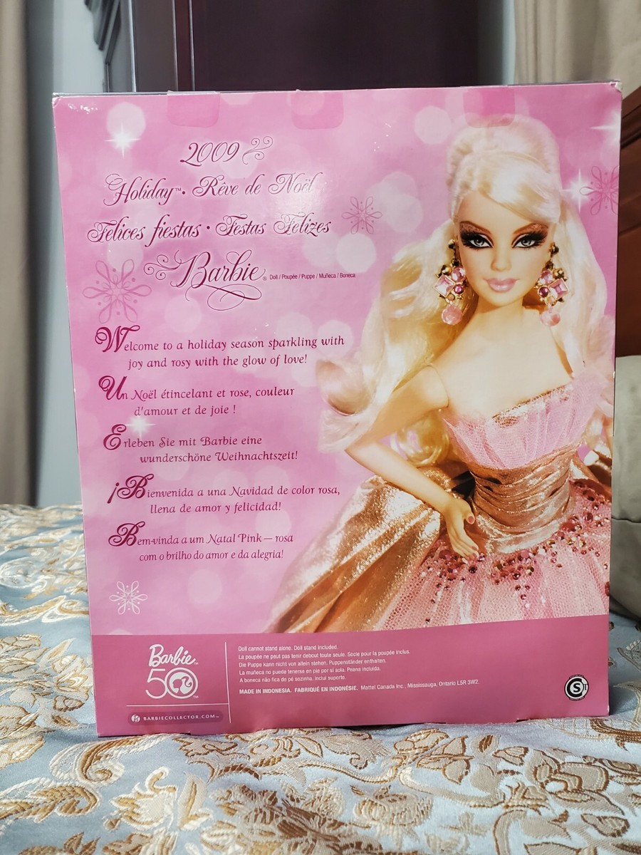 2009 Collector Holiday Barbie Doll New in Box Pink Dress Blonde Mattel  Christmas