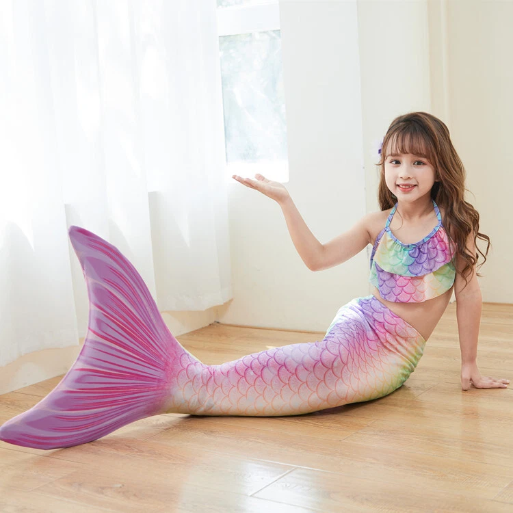 Girls Mermaid Tail Swimming Costume Swimmable Bikini Set Summer Swimsuit UK - Image 4 of 4