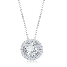 Sterling Silver 12MM Round Halo CZ Necklace