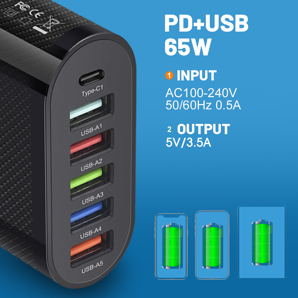 6Port Charger USB Hub Wall Travel Fast Charging Station AC Power Adapter US Plug