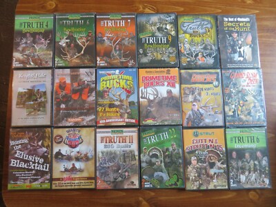 18 NEW HUNTING DVD LOT; DEER. ELK. etc. GUN. BOW. PRIMOS THE TRUTH. etc. Sports.