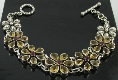Citrine & Garnet 8.70ct Artisan Crafted Sterling Silver Toggle Bracelet 7-1/2''