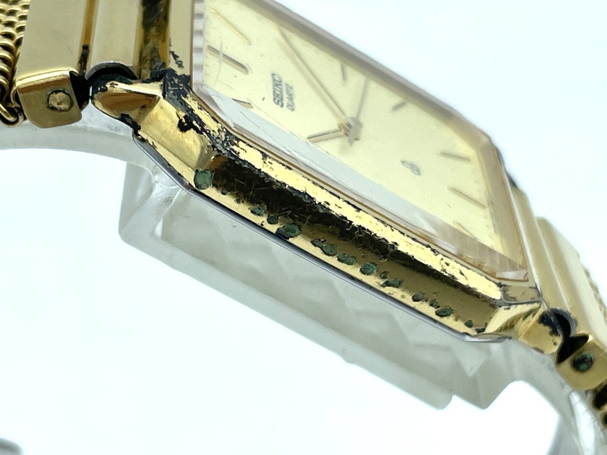 Vintage SEIKO Quartz Men's Watch 6030-5470 Square Gold Tone 1970s