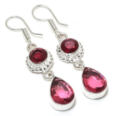Boucles D'oreilles Pendantes En Argent 925 & Tanzanite - Fait Main En Inde - Pierres Bleues Labo