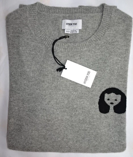 NEW $300 HYDEN YOO XL x LARGE 100% CASHMERE SWEATER CREW NECK MID GREY