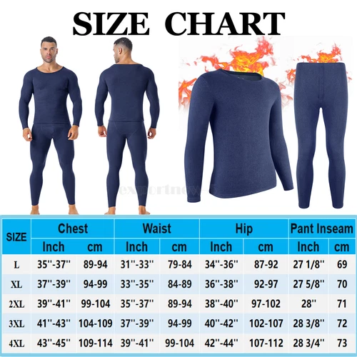 Hombres Clima Frío Invierno Vellón Forrado Térmico Largo Johns Parte Superior Inferior Conjunto Ropa Interior - Imagen 20 de 24