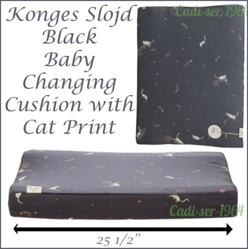 KONGES Baby Changing Mat Cushion 100% Organic Cotton Black with Cat Print SLOJD - Picture 11 of 12