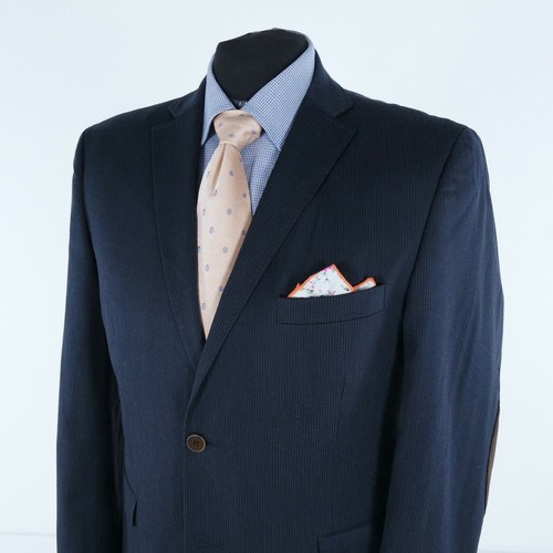 Wattierter Herrenblazer mit Ellbogen 44R UK-Größe DRESSMANN gestreift Wolle Sport Mantel Jacke - Bild 10 von 13