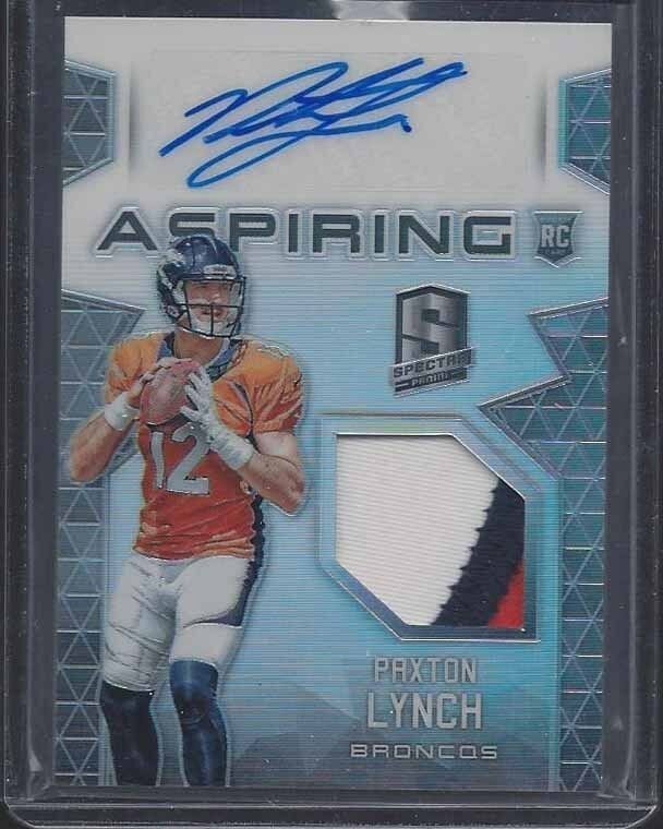 PAXTON LYNCH 2016 SPECTRA ASPIRING 3 COLOR RPA ROOKIE PATCH AUTO