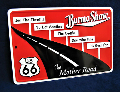 ROUTE 66 BURMA SHAVE - *US MADE* Embossed Metal Sign - Man Cave Garage Bar Decor