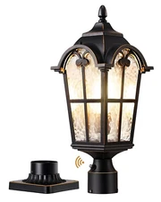 EDISHINE Dusk to Dawn Outdoor Post Light, Water Ripple Glass Exterior Lamp Post