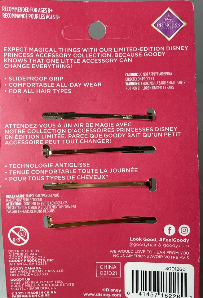 Disney Princesa Jazmín Deslizable Estrás Bobby Pins 4 unidades Todo Tipo de Cabello Foto 4 de 4