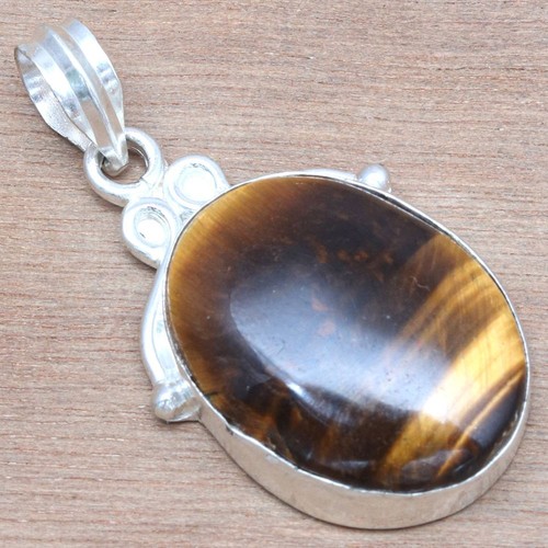 Pendant Tiger's Eye Gemstone Handmade Mother'Day Silver Jewelry 1.75" - Picture 3 of 7