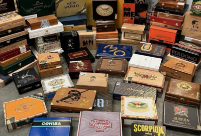 LOT of 10 Mystery Empty Wooden Cigar Boxes Various Varied Miscellaneous