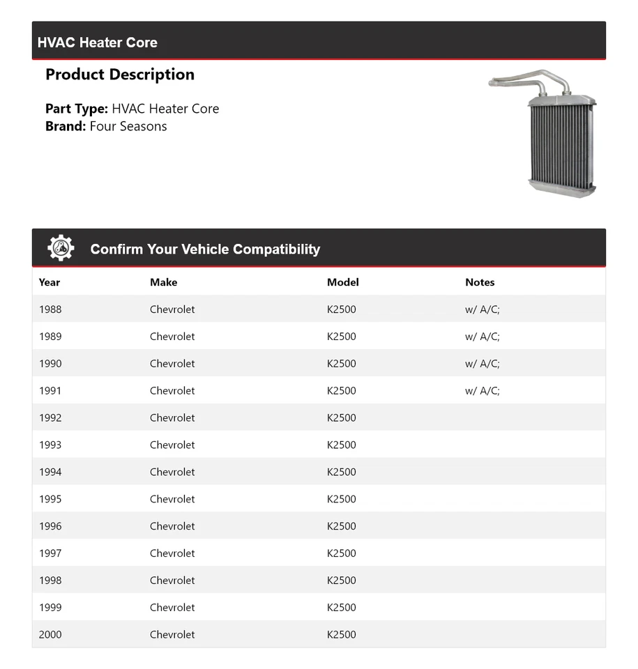 Para Chevrolet K2500 1988-2000 HVAC núcleo de calefacción 4 estaciones 1989 1990 1991 1992 Foto 2 de 4