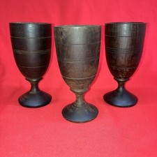 3 - Hand Turned Walnut Wood Goblets 6" / Retro Bohemian / Barware Wine / Flaw