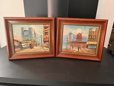 paire de tableau huile sur toile vue de Paris moulin rouge notre dame
