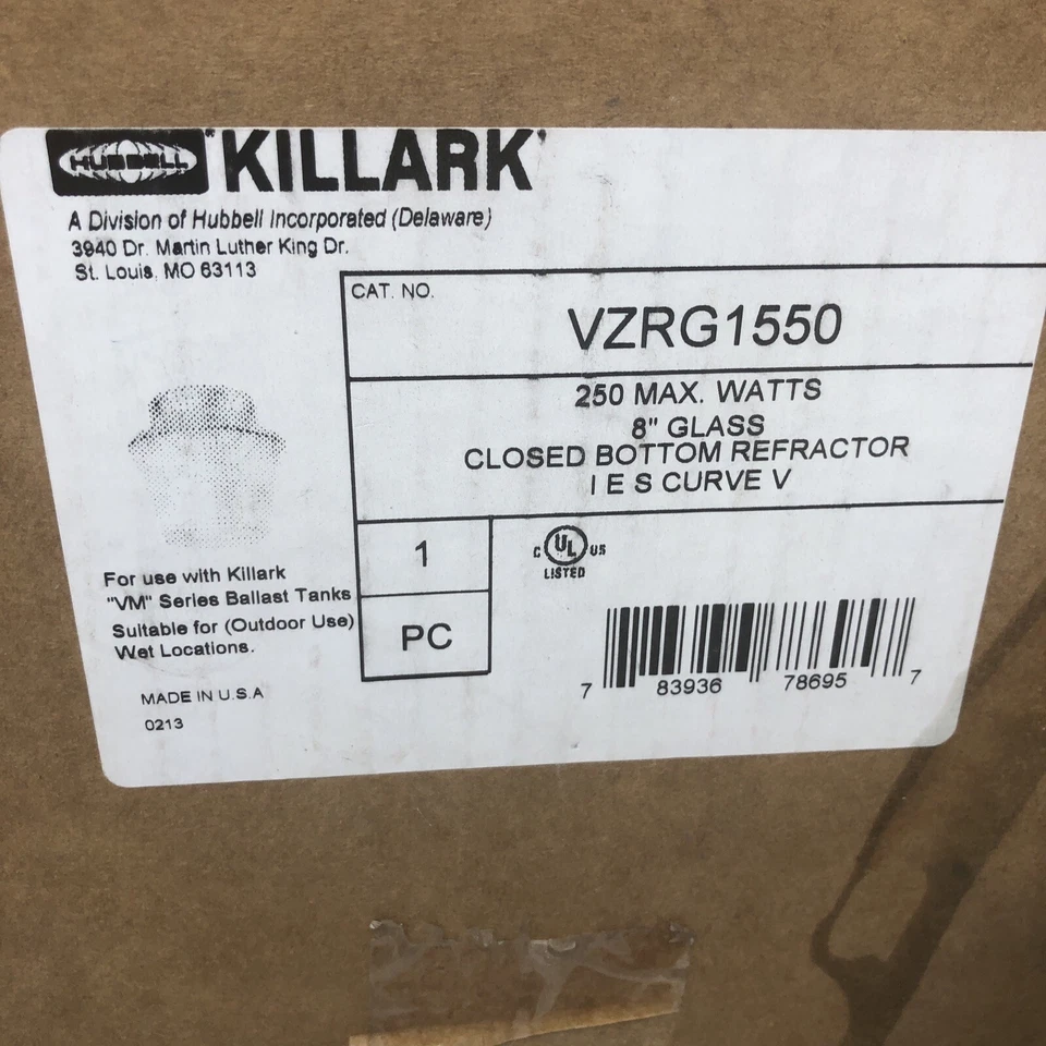 NUEVO Hubbell Killark VZRG1550 refractor inferior cerrado 250W IES curva V domo 5,5x8 Foto 2 de 4