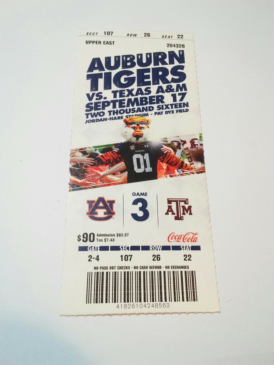 専用2 2016 Auburn Tigers Texas A&M Football Ticket Stub | eBay
