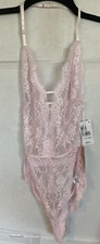 In Bloom By Jonquil Lace Up  Mesh Teddy THONG BODYSUIT WOMENS SIZE M PINK NEW
