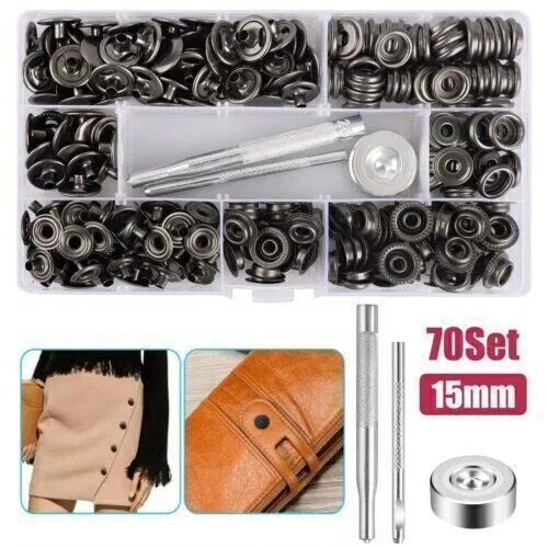 70 Sets 15mm 5/8" Heavy Duty Snap Fasteners Kit Metal Button for Leather Craft, - Image 2 of 4