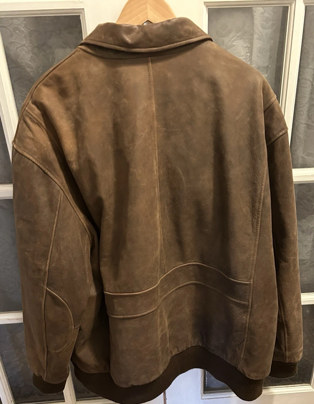 Roundtree & Yorke Men's Brown Genuine Leather Bomber Jacket Lined Zip 3XL - product detail image 5