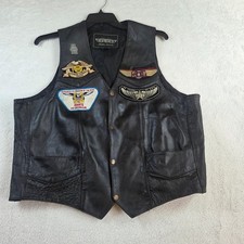 Unik Leather Biker Vest Mens 48 Black Harley Owners Group HOG Patches ABATE GA