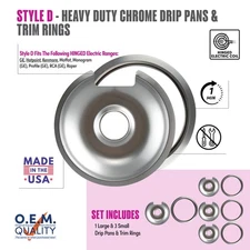 Range Kleen Style D Heavy Duty Chrome Drip Pans and Trim Rings Set, 8 Pack 