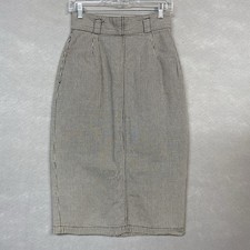 VTG Women s Pencil Skirt Gingham 8 Black And White Checked Retro Belt Loops READ