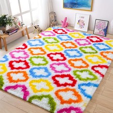 Tepook Fluffy Colorful Rug for Kids, Shaggy Soft Rainbow Area Rugs for Girls