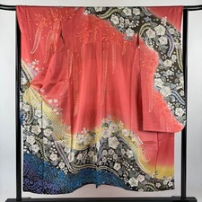 JAPANESE KIMONO FURISODE PINK 150cm 4 ft 11 in PURE SILK FF11970
