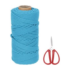 Braided Macrame Cord, 4mm x 109 Yards Cotton Rope with Scissors Lake Blue 