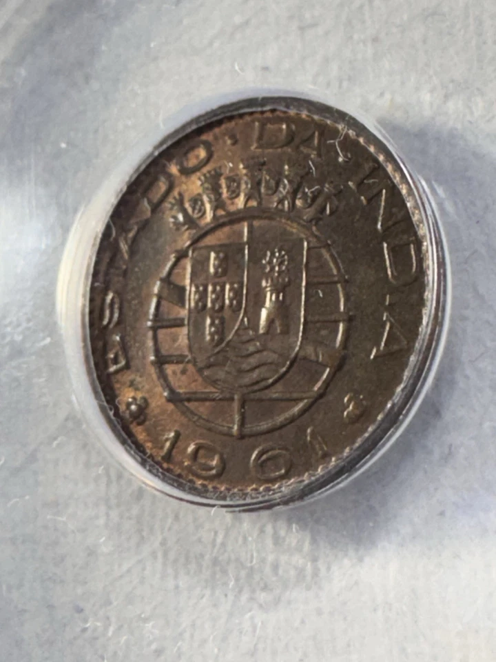 1961 India-Portuguese 10 Centavos Bronze Coin Graded MS 64 BN by ANACS - Image 3 of 4