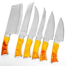 CUSTOM HANDMADE D2 POLISHED 6 PIECES CHEF SET WITH PREMIUM LEATHER CARRYING BAG