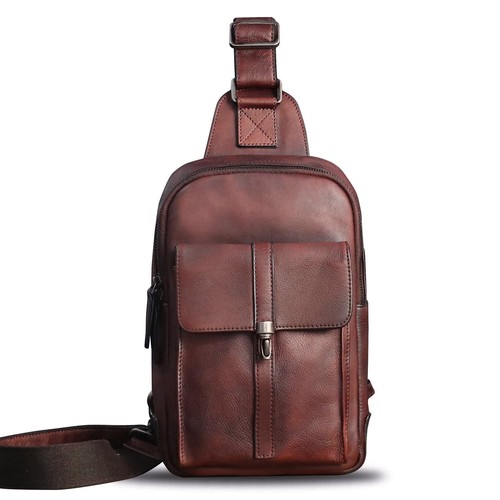 Genuine Leather Sling Bag Casual Shoulder Hiking Backpack Vintage Handmade Cr... - Picture 2 of 7